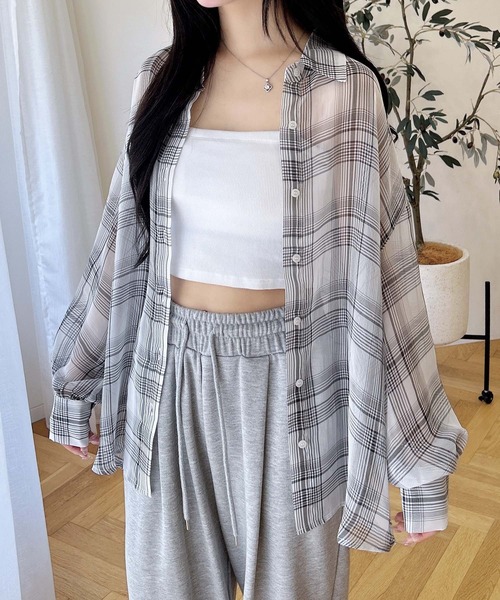 INGNI(イング)の「シアーチェックビッグシャツ(シャツ/ブラウス・レディース・ブラック系/ホワイト系その他7・M)」の5枚目の写真