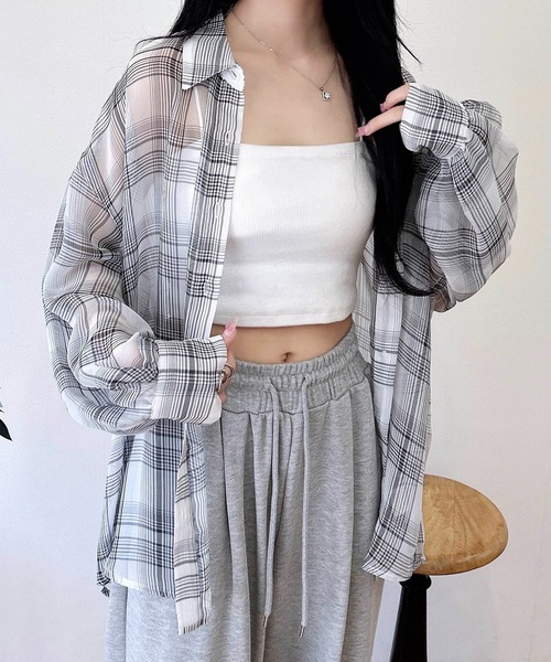 INGNI(イング)の「シアーチェックビッグシャツ(シャツ/ブラウス・レディース・ブラック系/ホワイト系その他7・M)」の3枚目の写真