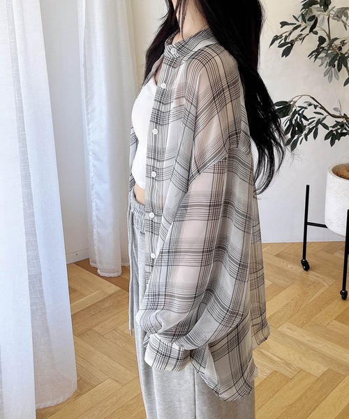 INGNI(イング)の「シアーチェックビッグシャツ(シャツ/ブラウス・レディース・ブラック系/ホワイト系その他7・M)」の6枚目の写真