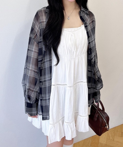 INGNI(イング)の「シアーチェックビッグシャツ(シャツ/ブラウス・レディース・ブラック系/ホワイト系その他7・M)」の10枚目の写真