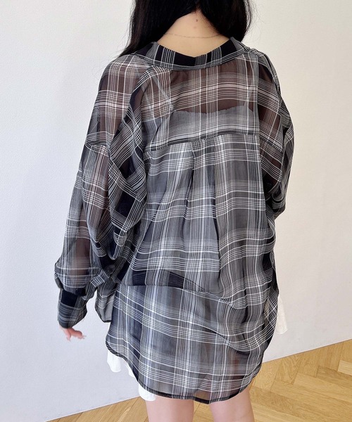 INGNI(イング)の「シアーチェックビッグシャツ(シャツ/ブラウス・レディース・ブラック系/ホワイト系その他7・M)」の12枚目の写真