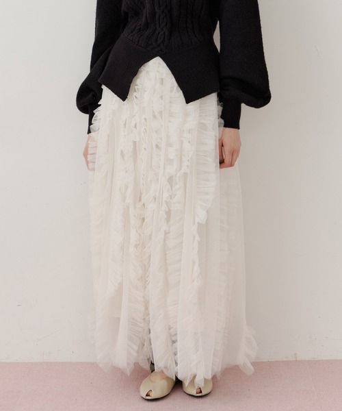 セール】ボリュームチュールタックフリルIラインスカート（スカート