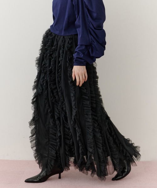 セール】ボリュームチュールタックフリルIラインスカート（スカート
