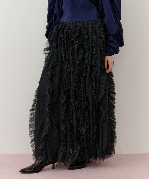 セール】ボリュームチュールタックフリルIラインスカート（スカート