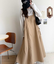 Java（ジャバ）の「《JaVaジャバコラボ》お洒落さと、快適さと。フロントポケット付きナイロン100%ワッシャー素材ジャンパースカート（ジャンパースカート）」