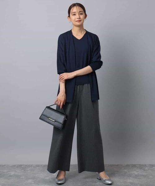 MK MICHEL KLEIN（エムケーミッシェルクラン）の「ドルマン袖カーディガン×半袖プルオーバー ニットアンサンブル/洗える（アンサンブル・レディース・ネイビー/マスタード/ライトグレー・38）」の5枚目の写真