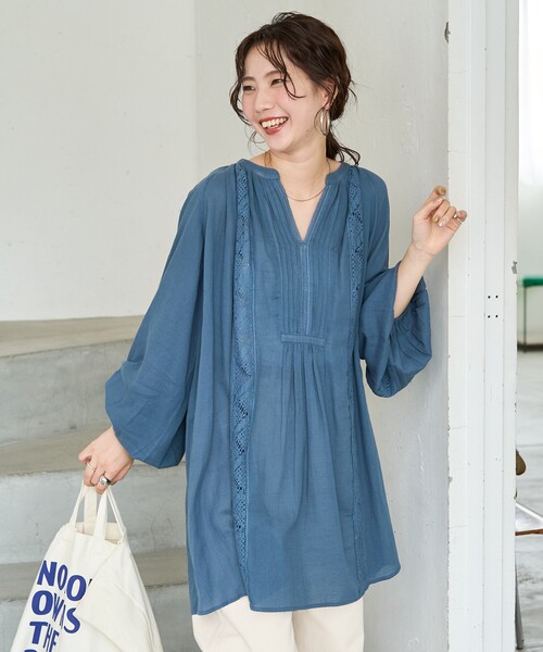 セール】限定展開 インド レース ピンタック ロングスリーブ ブラウス