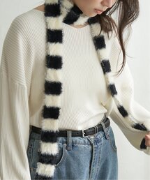 VENCEEXCHANGE | ボーダーシャギーニットスリムマフラー(ストール/ショール)