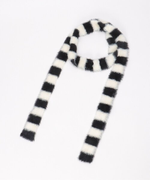 VENCEEXCHANGE（ヴァンスエクスチェンジ）の「ボーダーシャギーニットスリムマフラー（ストール/ショール・レディース・ブルー/ブラック/グリーン/ベージュ・FREE）」の7枚目の写真