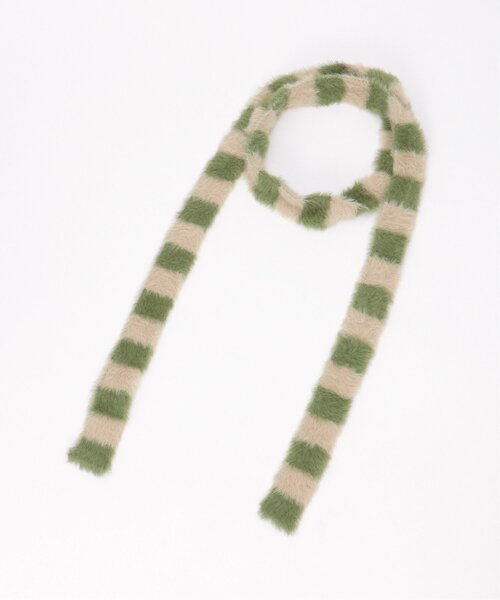VENCEEXCHANGE（ヴァンスエクスチェンジ）の「ボーダーシャギーニットスリムマフラー（ストール/ショール・レディース・ブルー/ブラック/グリーン/ベージュ・FREE）」の8枚目の写真