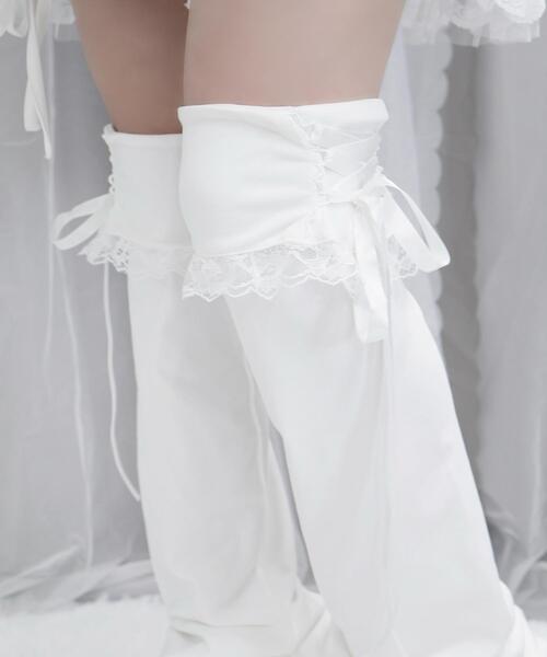 Whinny（ホワイニー）の「Whinny/お姫様のヒザカクシ（レッグウォーマー・レディース・ホワイト/ブラック・FREE）」の4枚目の写真