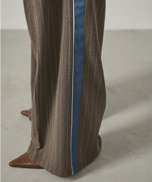 セール】カラーラインヘリンボーンストライプスラックス（スラックス