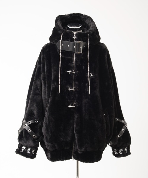 レフレム フード付き黒ファーコート REFLEM/黒 ファーコート フード付き REFLEM/黒 ファーコート
