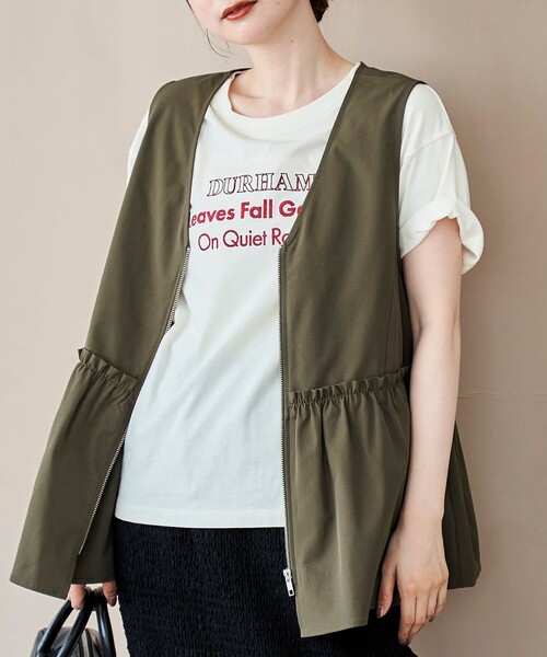 coen(コーエン)の「ペプラムジップベスト(ベスト・レディース・ベージュ/ブラック/オリーブ・FREE)」の1枚目の写真