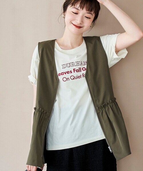 coen(コーエン)の「ペプラムジップベスト(ベスト・レディース・ベージュ/ブラック/オリーブ・FREE)」の4枚目の写真