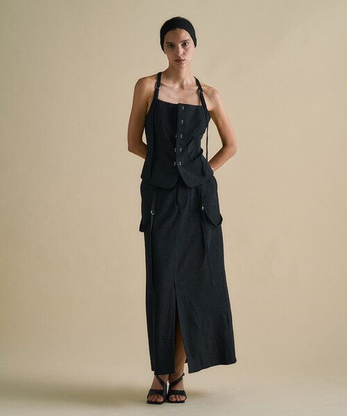 UNITED TOKYO（ユナイテッドトウキョウ）の「Vintage Nep Camisole Bustier｜セットアップ/ビスチェ/細見え/春服（キャミソール・レディース・ブラック/オフホワイト・FREE）」の5枚目の写真