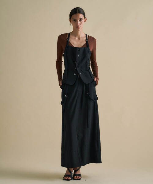 UNITED TOKYO（ユナイテッドトウキョウ）の「Vintage Nep Camisole Bustier｜セットアップ/ビスチェ/細見え/春服（キャミソール・レディース・ブラック/オフホワイト・FREE）」の6枚目の写真