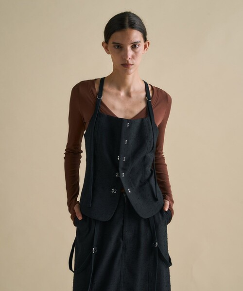 UNITED TOKYO（ユナイテッドトウキョウ）の「Vintage Nep Camisole Bustier｜セットアップ/ビスチェ/細見え/春服（キャミソール・レディース・ブラック/オフホワイト・FREE）」の7枚目の写真