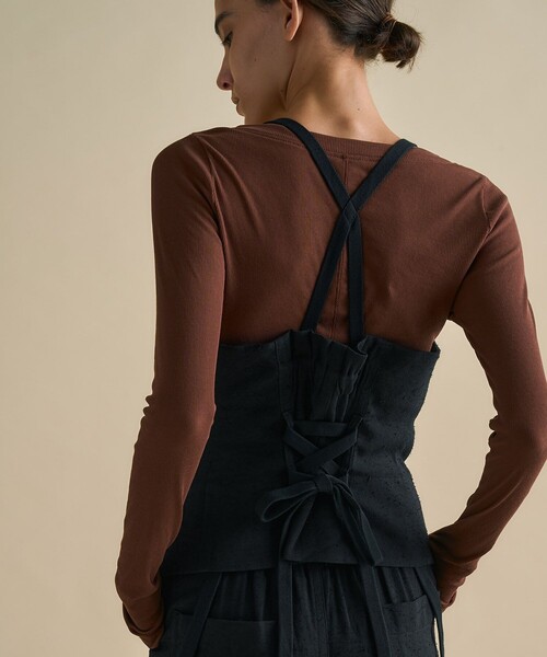 UNITED TOKYO（ユナイテッドトウキョウ）の「Vintage Nep Camisole Bustier｜セットアップ/ビスチェ/細見え/春服（キャミソール・レディース・ブラック/オフホワイト・FREE）」の9枚目の写真