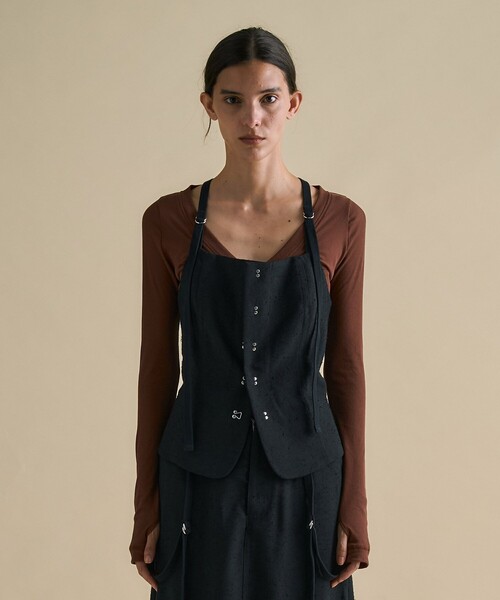 UNITED TOKYO（ユナイテッドトウキョウ）の「Vintage Nep Camisole Bustier｜セットアップ/ビスチェ/細見え/春服（キャミソール・レディース・ブラック/オフホワイト・FREE）」の10枚目の写真