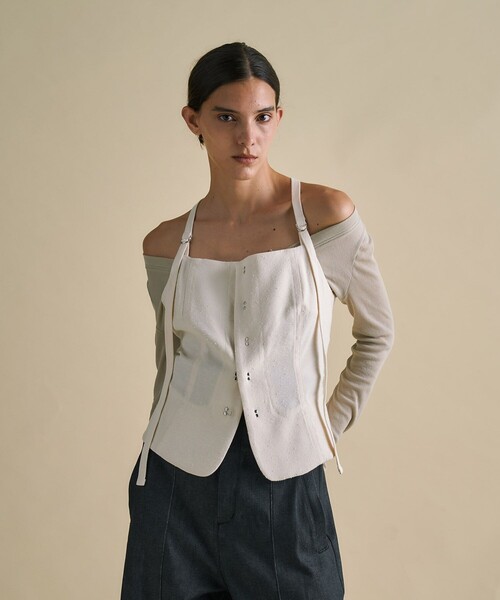 UNITED TOKYO（ユナイテッドトウキョウ）の「Vintage Nep Camisole Bustier｜セットアップ/ビスチェ/細見え/春服（キャミソール・レディース・ブラック/オフホワイト・FREE）」の21枚目の写真