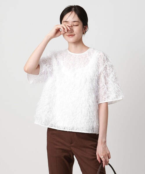 UNITED ARROWS(ユナイテッドアローズ)の「ヘアリー ラメ カットジャガード ブラウス(シャツ/ブラウス・レディース・ネイビー/ホワイト/ブラック・FREE)」の2枚目の写真