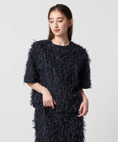 【WHITE】ヘアリー ラメ カットジャガード ブラウス UNITED ARROWS - 【WHITE】ヘアリー ラメ カットジャガード ブラウスの