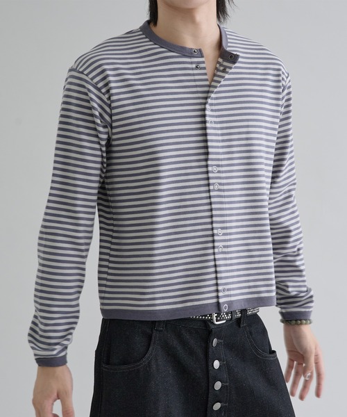 EPNK(イーピーエヌケー)の「Crew neck snap button cardigan / クルーネックスナップボタンカーディガン(カーディガン/ボレロ・メンズ・ブラック/グレー・MEDIUM/LARGE/SMALL)」の1枚目の写真