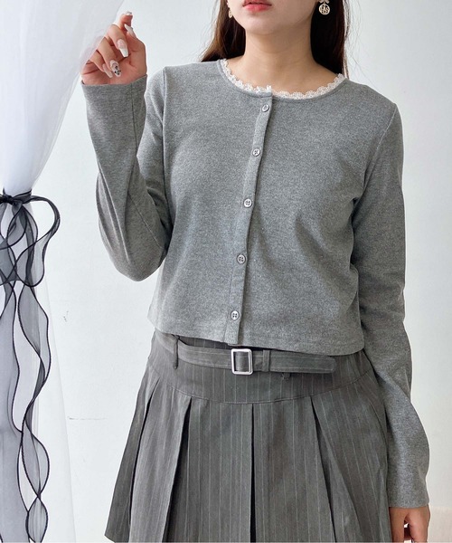 AS KNOW AS plus（アズノゥアズプラス）の「♪ピコレース クルーネックカーディガン（カーディガン/ボレロ・レディース・アイボリー系/杢グレー/アイボリー/アイボリー系1・FREE）」の3枚目の写真