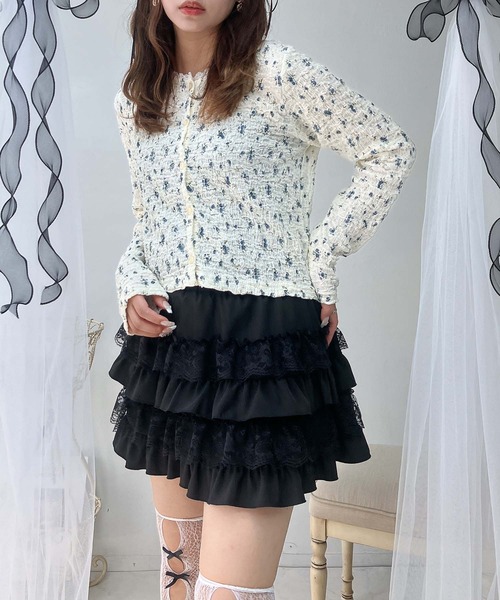 AS KNOW AS plus（アズノゥアズプラス）の「♪ピコレース クルーネックカーディガン（カーディガン/ボレロ・レディース・アイボリー系/杢グレー/アイボリー/アイボリー系1・FREE）」の5枚目の写真