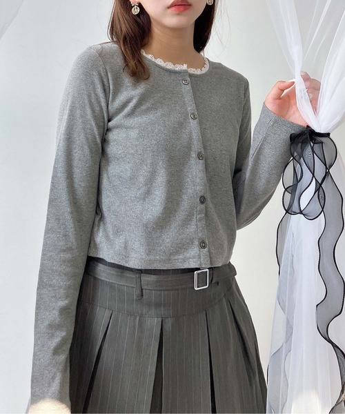 AS KNOW AS plus（アズノゥアズプラス）の「♪ピコレース クルーネックカーディガン（カーディガン/ボレロ・レディース・アイボリー系/杢グレー/アイボリー/アイボリー系1・FREE）」の13枚目の写真