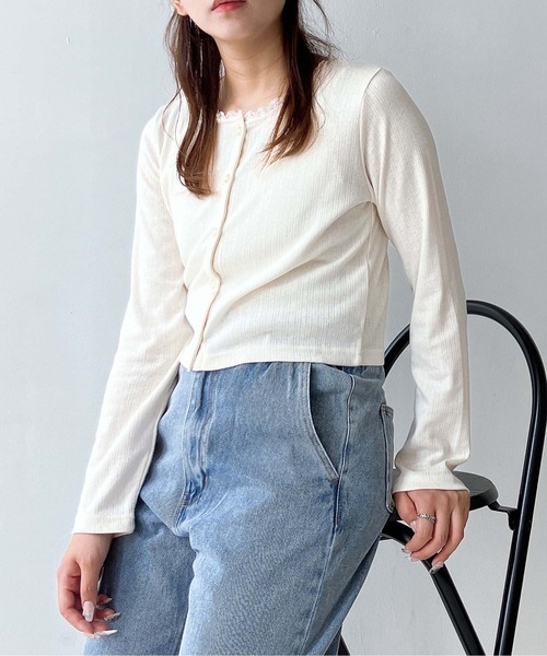 AS KNOW AS plus（アズノゥアズプラス）の「♪ピコレース クルーネックカーディガン（カーディガン/ボレロ・レディース・アイボリー系/杢グレー/アイボリー/アイボリー系1・FREE）」の8枚目の写真