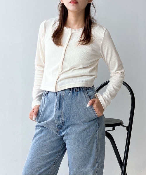 AS KNOW AS plus（アズノゥアズプラス）の「♪ピコレース クルーネックカーディガン（カーディガン/ボレロ・レディース・アイボリー系/杢グレー/アイボリー/アイボリー系1・FREE）」の9枚目の写真