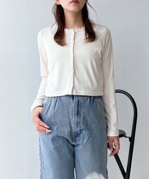 AS KNOW AS plus（アズノゥアズプラス）の「♪ピコレース クルーネックカーディガン（カーディガン/ボレロ・レディース・アイボリー系/杢グレー/アイボリー/アイボリー系1・FREE）」の10枚目の写真