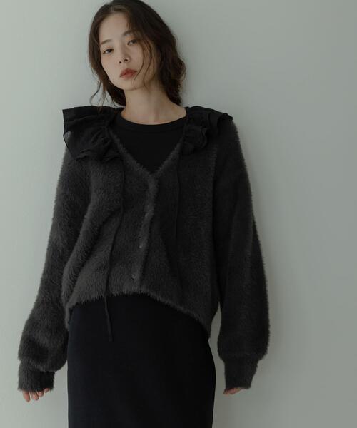 URBAN RESEARCH Sonny Label（アーバンリサーチサニーレーベル）の「フェザーダブルフェイスカーディガン（カーディガン/ボレロ・レディース・アイボリー/チャコールグレー/ミント/ベージュ・FREE）」の2枚目の写真