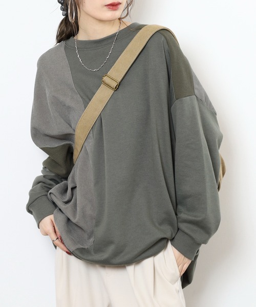 myke（ミーカ）の「myke TC裏毛コーデュロイ×ワッフル切替えチュニック（ワンピース・レディース・カーキ/テラコッタ/杢グレー/チャコール・M）」の4枚目の写真