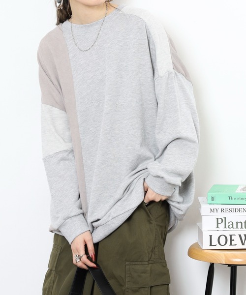 myke（ミーカ）の「myke TC裏毛コーデュロイ×ワッフル切替えチュニック（ワンピース・レディース・カーキ/テラコッタ/杢グレー/チャコール・M）」の6枚目の写真