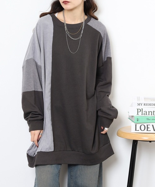 myke（ミーカ）の「myke TC裏毛コーデュロイ×ワッフル切替えチュニック（ワンピース・レディース・カーキ/テラコッタ/杢グレー/チャコール・M）」の12枚目の写真