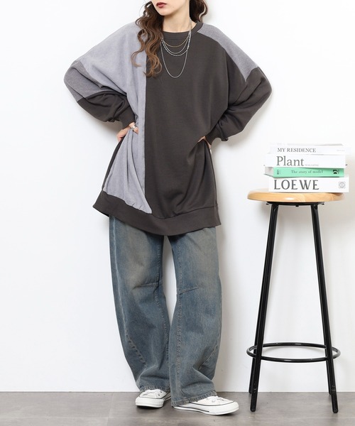 myke（ミーカ）の「myke TC裏毛コーデュロイ×ワッフル切替えチュニック（ワンピース・レディース・カーキ/テラコッタ/杢グレー/チャコール・M）」の17枚目の写真