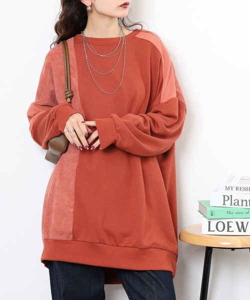 myke（ミーカ）の「myke TC裏毛コーデュロイ×ワッフル切替えチュニック（ワンピース・レディース・カーキ/テラコッタ/杢グレー/チャコール・M）」の20枚目の写真