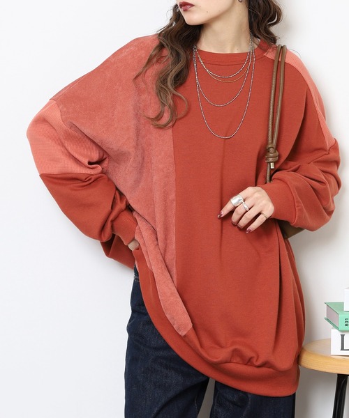 myke（ミーカ）の「myke TC裏毛コーデュロイ×ワッフル切替えチュニック（ワンピース・レディース・カーキ/テラコッタ/杢グレー/チャコール・M）」の19枚目の写真
