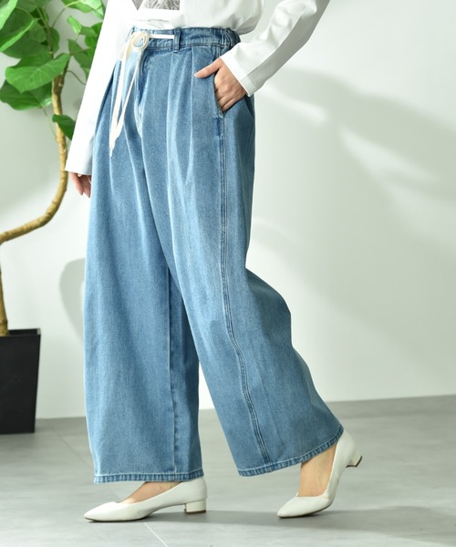 INTERPLANET（インタープラネット）の「【CLOCHE】カーブルーズデニム（デニムパンツ・レディース・ベージュ/サックスブルー・FREE）」の9枚目の写真