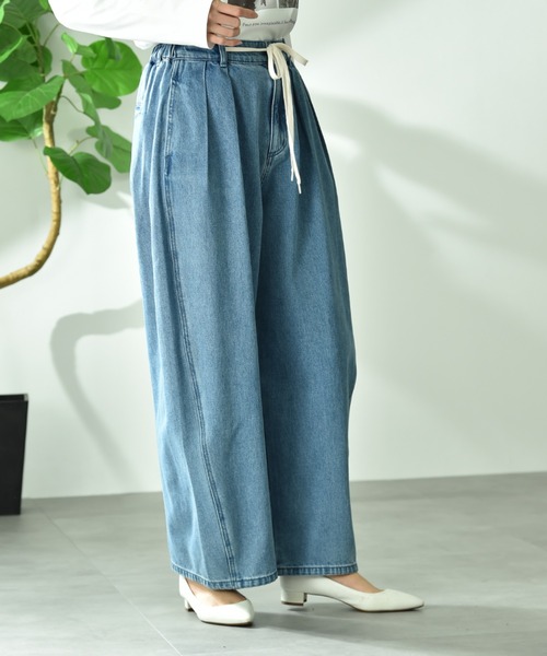 INTERPLANET（インタープラネット）の「【CLOCHE】カーブルーズデニム（デニムパンツ・レディース・ベージュ/サックスブルー・FREE）」の15枚目の写真