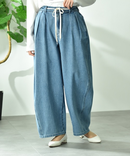 INTERPLANET（インタープラネット）の「【CLOCHE】カーブルーズデニム（デニムパンツ・レディース・ベージュ/サックスブルー・FREE）」の13枚目の写真