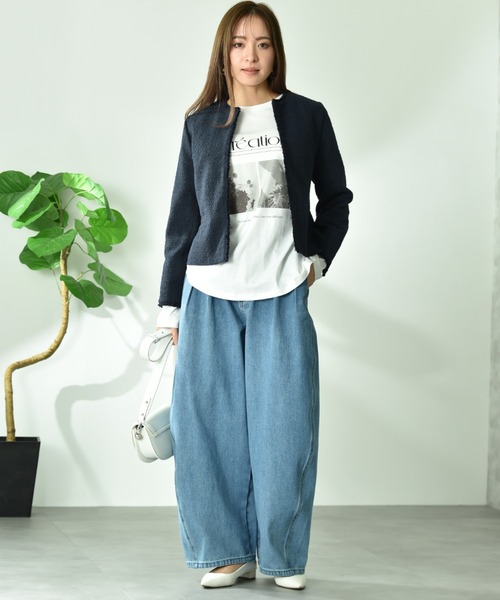 INTERPLANET（インタープラネット）の「【CLOCHE】カーブルーズデニム（デニムパンツ・レディース・ベージュ/サックスブルー・FREE）」の10枚目の写真