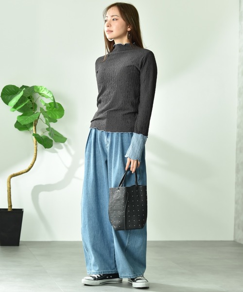 INTERPLANET（インタープラネット）の「【CLOCHE】カーブルーズデニム（デニムパンツ・レディース・ベージュ/サックスブルー・FREE）」の6枚目の写真