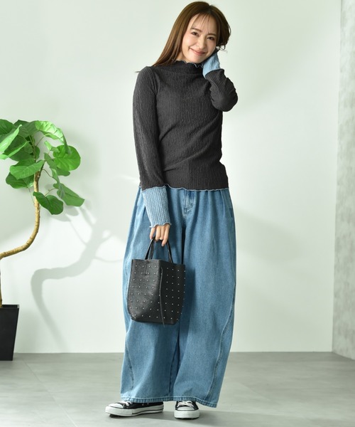 INTERPLANET（インタープラネット）の「【CLOCHE】カーブルーズデニム（デニムパンツ・レディース・ベージュ/サックスブルー・FREE）」の19枚目の写真