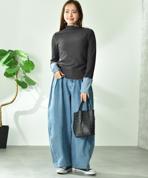 INTERPLANET（インタープラネット）の「【CLOCHE】カーブルーズデニム（デニムパンツ・レディース・ベージュ/サックスブルー・FREE）」の4枚目の写真