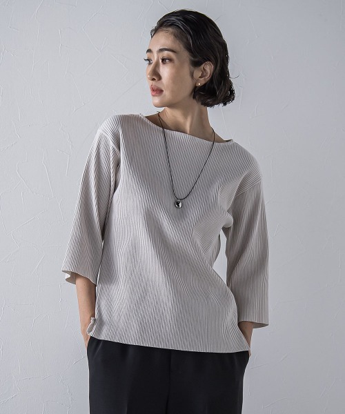 la.f…(ラエフ)の「"体型を気にせず着られる"リブカットソー≪手洗い可能≫(Tシャツ/カットソー・レディース・ホワイト/ベージュ・9号)」の2枚目の写真