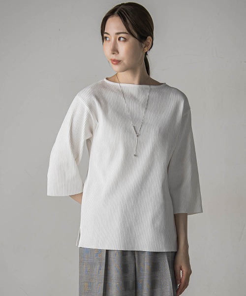 la.f…(ラエフ)の「"体型を気にせず着られる"リブカットソー≪手洗い可能≫(Tシャツ/カットソー・レディース・ホワイト/ベージュ・9号)」の1枚目の写真